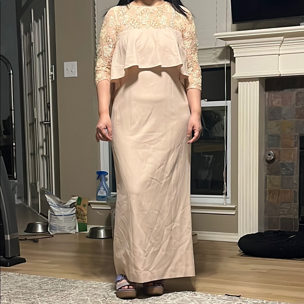 Elegant Cream Lace Overlay Dress